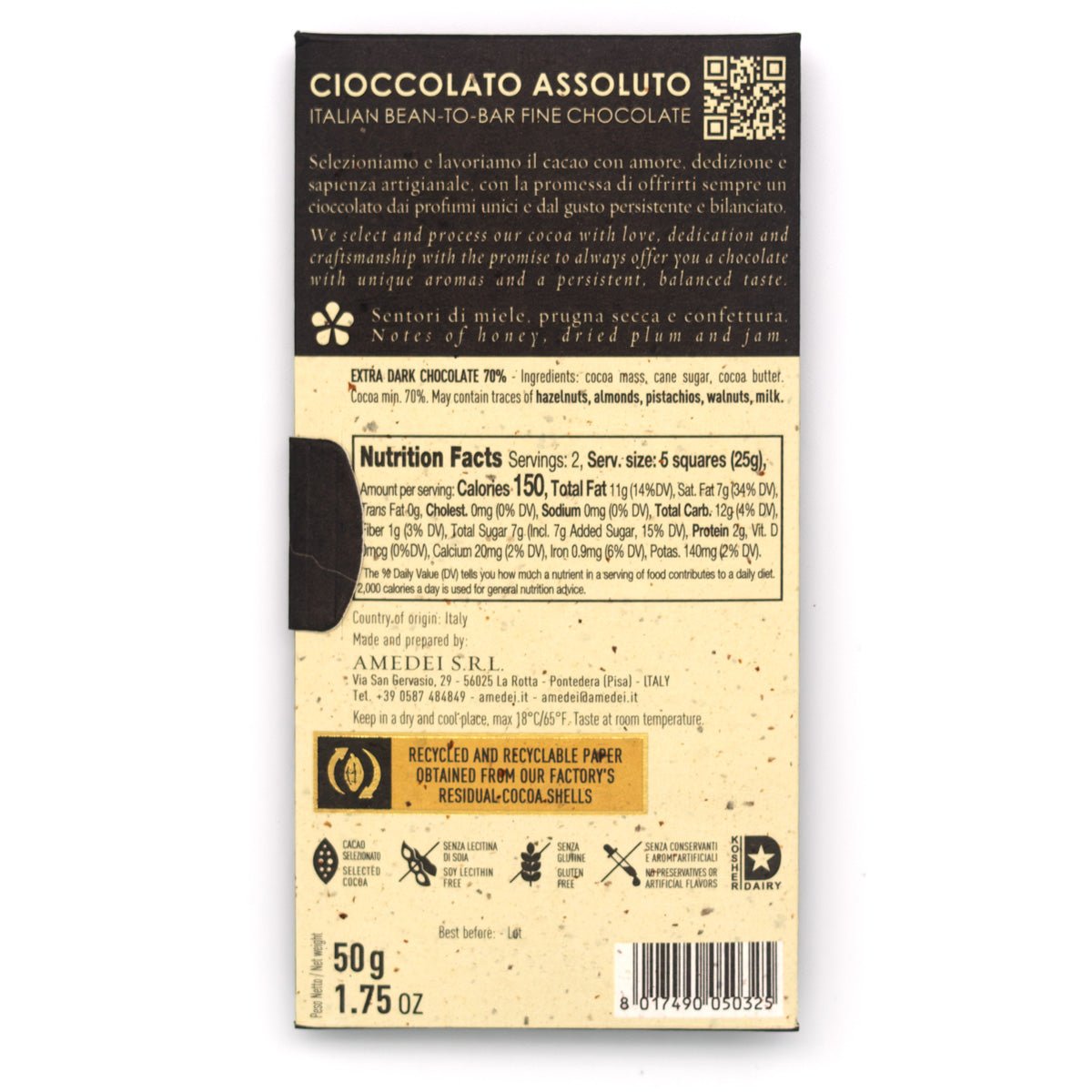 Amedei Blanco de Criollo 70% Single Origin Dark Chocolate Bar - 50g