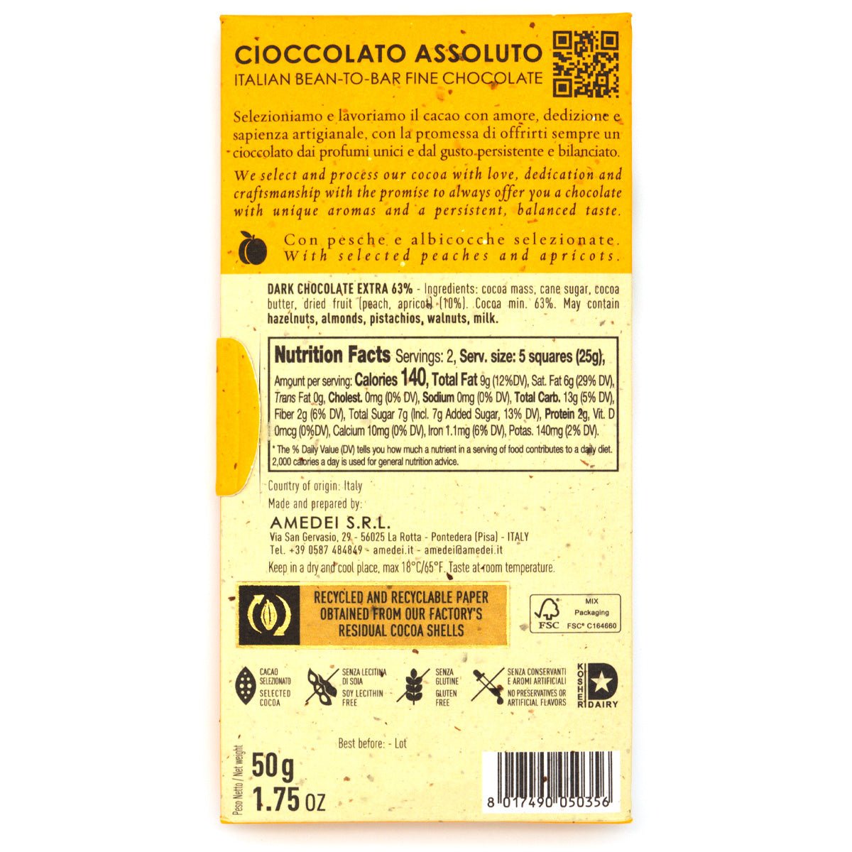 Amedei Toscano Blond 63% Dark Chocolate & Yellow Fruits Bar - 50g