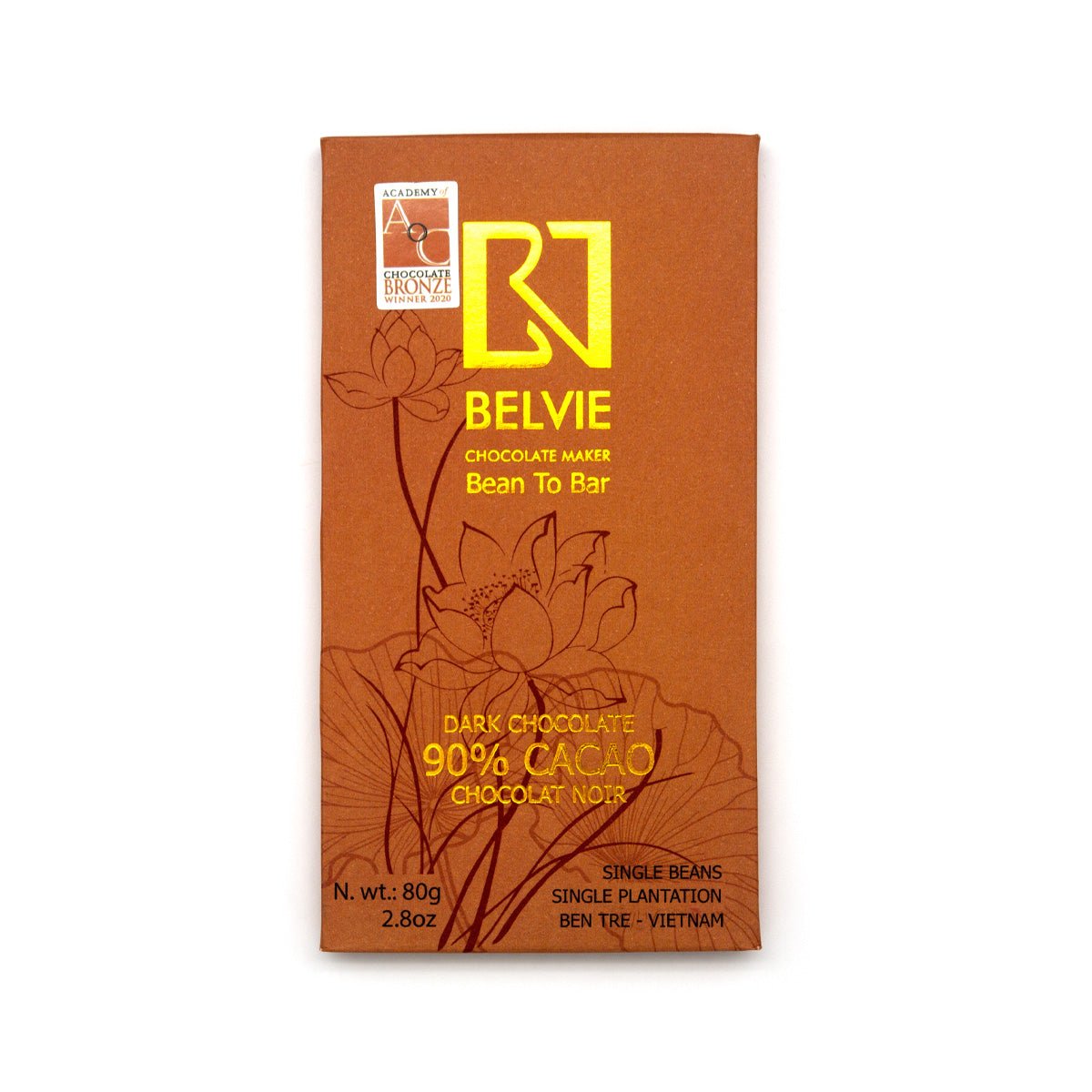 Belvie 90% Single Origin Dark Chocolate Bar - 80g