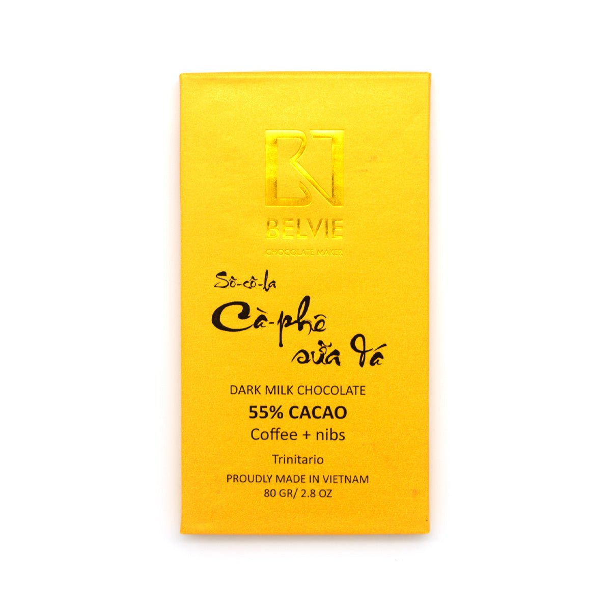 Belvie Dark 55% Single Origin Milk Chocolate with Coffee & Nibs Bar - 80g
