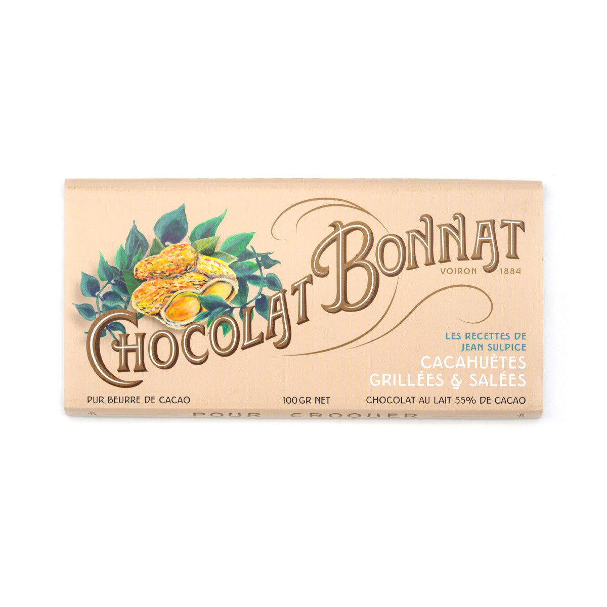 Bonnat Cacahuètes Grillées 55% Milk Chocolate & Roasted Salted Peanuts Bar - 100g