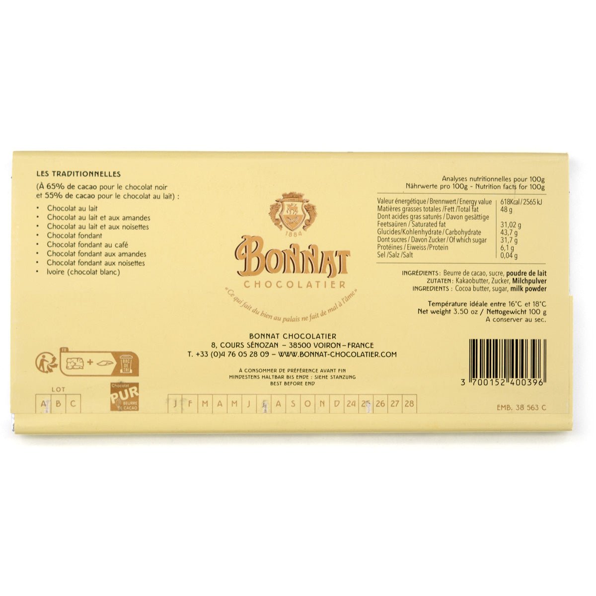 Bonnat Ivoire White Chocolate Bar - 100g