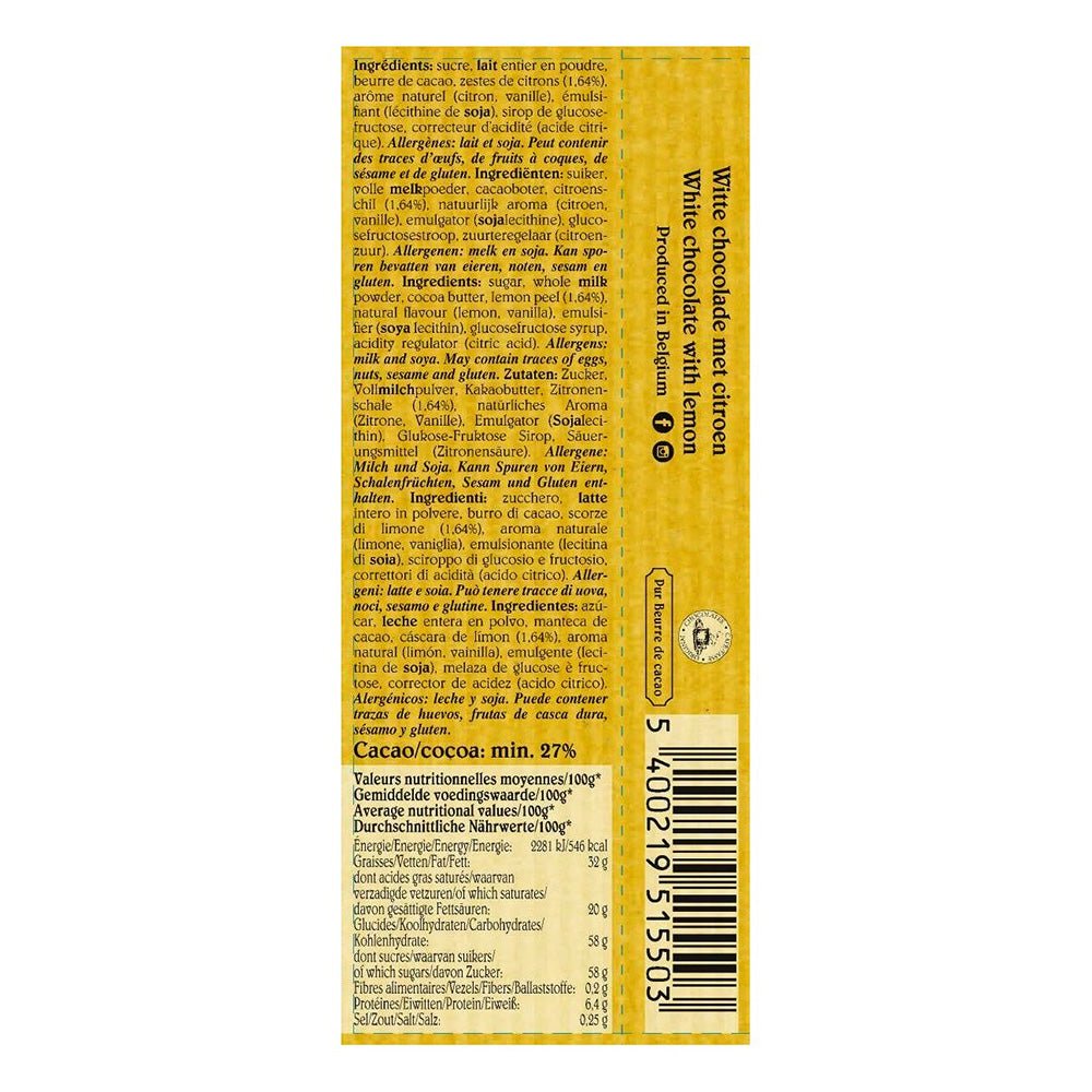 Café-Tasse Blanc Citron 27% White Chocolate & Lemon Ganache Bar - 45g (Past Date)