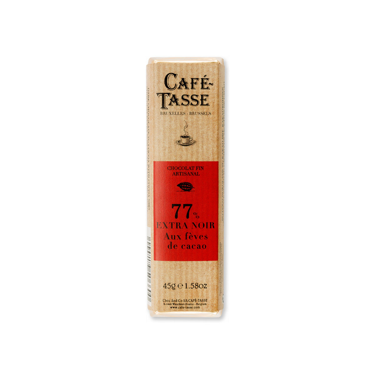 Cafe-Tasse Extra Noir aux Féves 77% Dark Chocolate & Nibs Bar - 45g