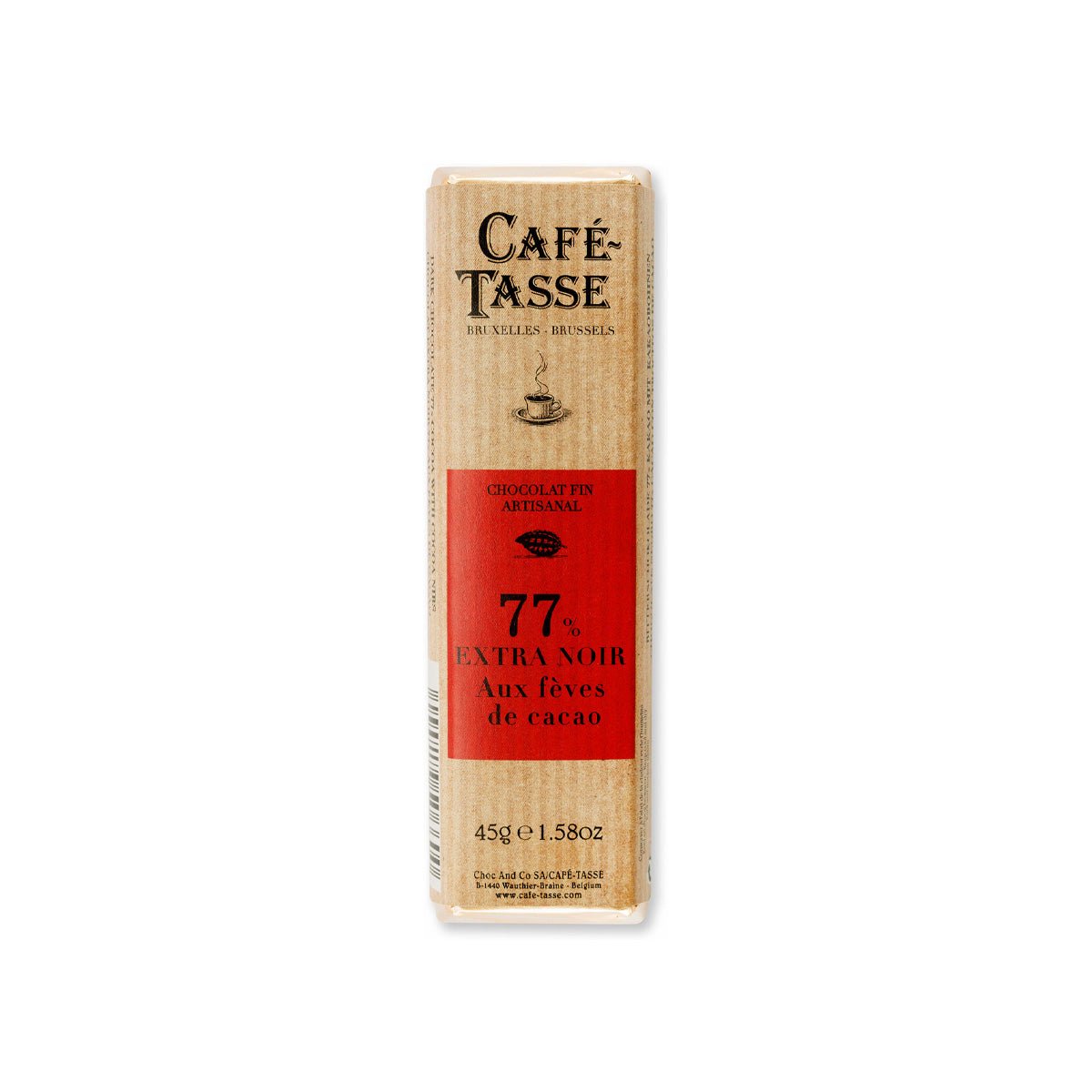 Cafe-Tasse Extra Noir aux Féves 77% Dark Chocolate & Nibs Bar - 45g