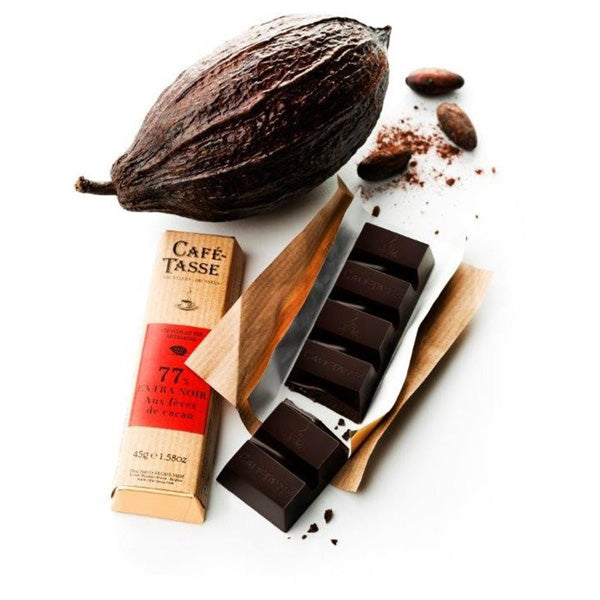 Cafe-Tasse Extra Noir aux Féves 77% Dark Chocolate & Nibs Bar - 45g