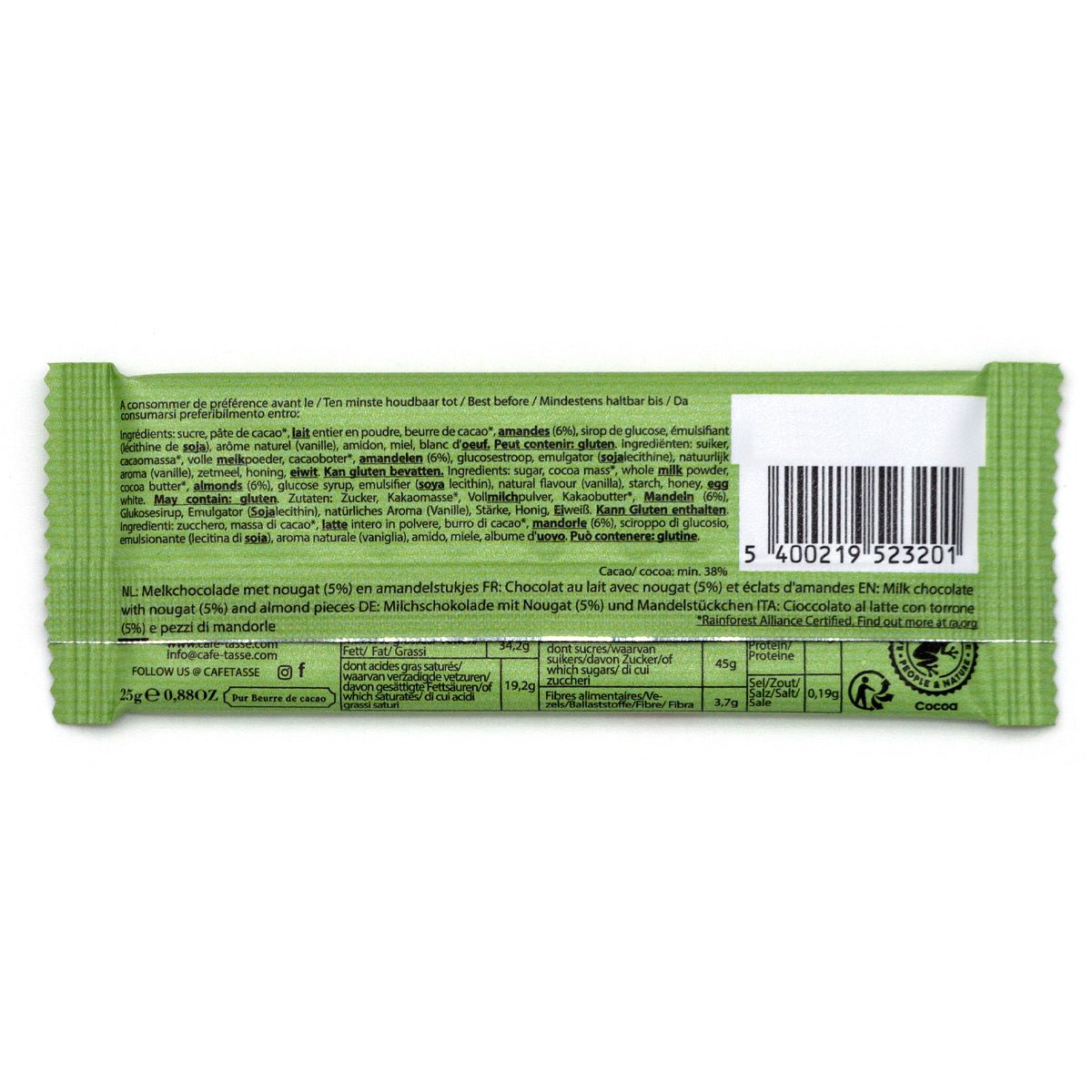 Cafe-Tasse Lait Amande & Nougat 38% Milk Chocolate Almond & Nougat Mini-Bar - 25g