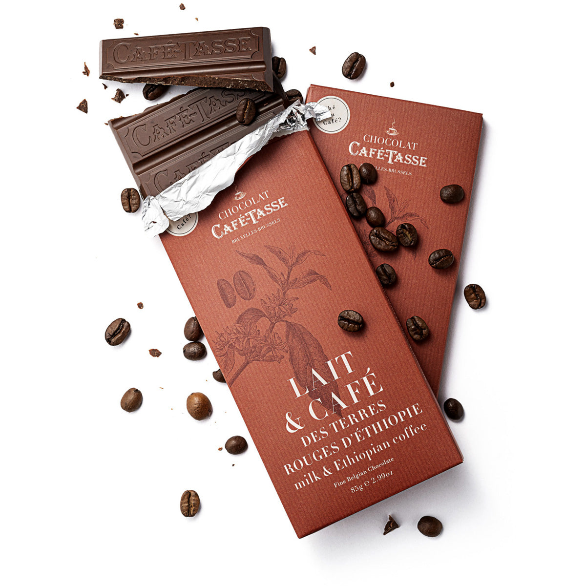 Cafe-Tasse Lait & Cafe Rouges d'Ethiopie 38% Milk Chocolate & Coffee Bar - 85g