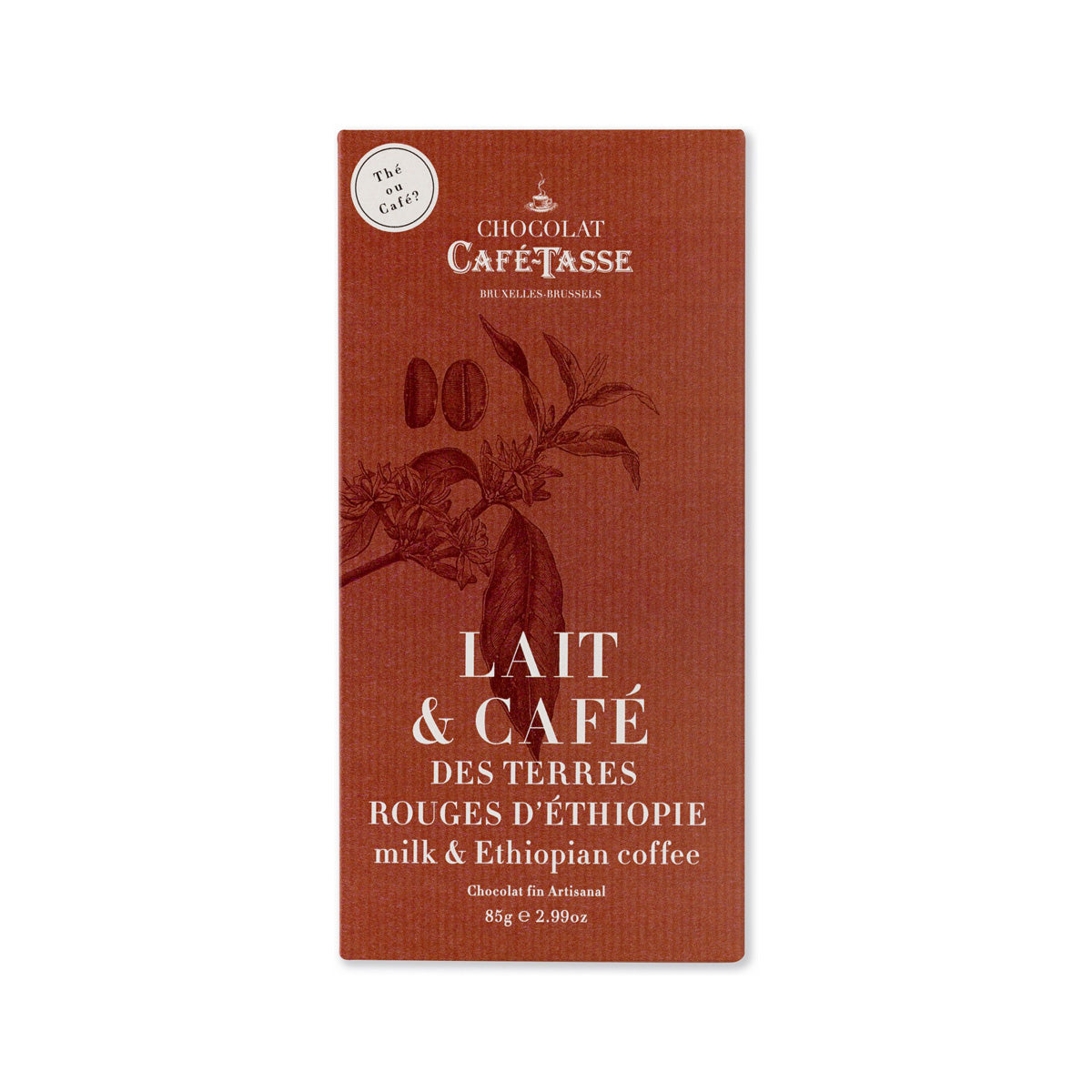 Cafe-Tasse Lait & Cafe Rouges d'Ethiopie 38% Milk Chocolate & Coffee Bar - 85g