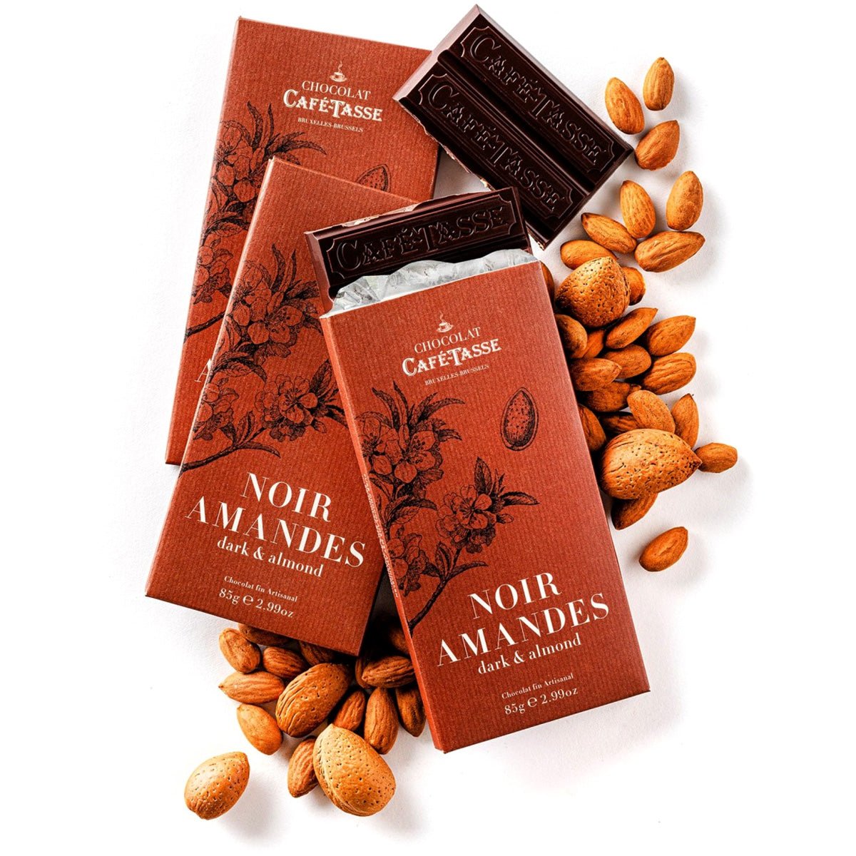 Cafe-Tasse Noir Amandes 60% Dark Chocolate & Almonds Bar - 85g