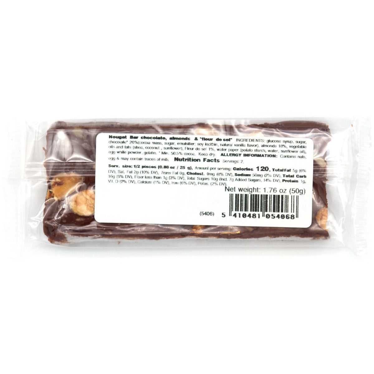 Carlier Almond & Fleur De Sel Chocolate Nougat Bar - 50g
