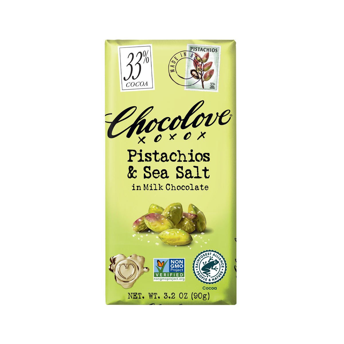 Chocolove Pistachios & Sea Salt in 33% Milk Chocolate Bar - 90g