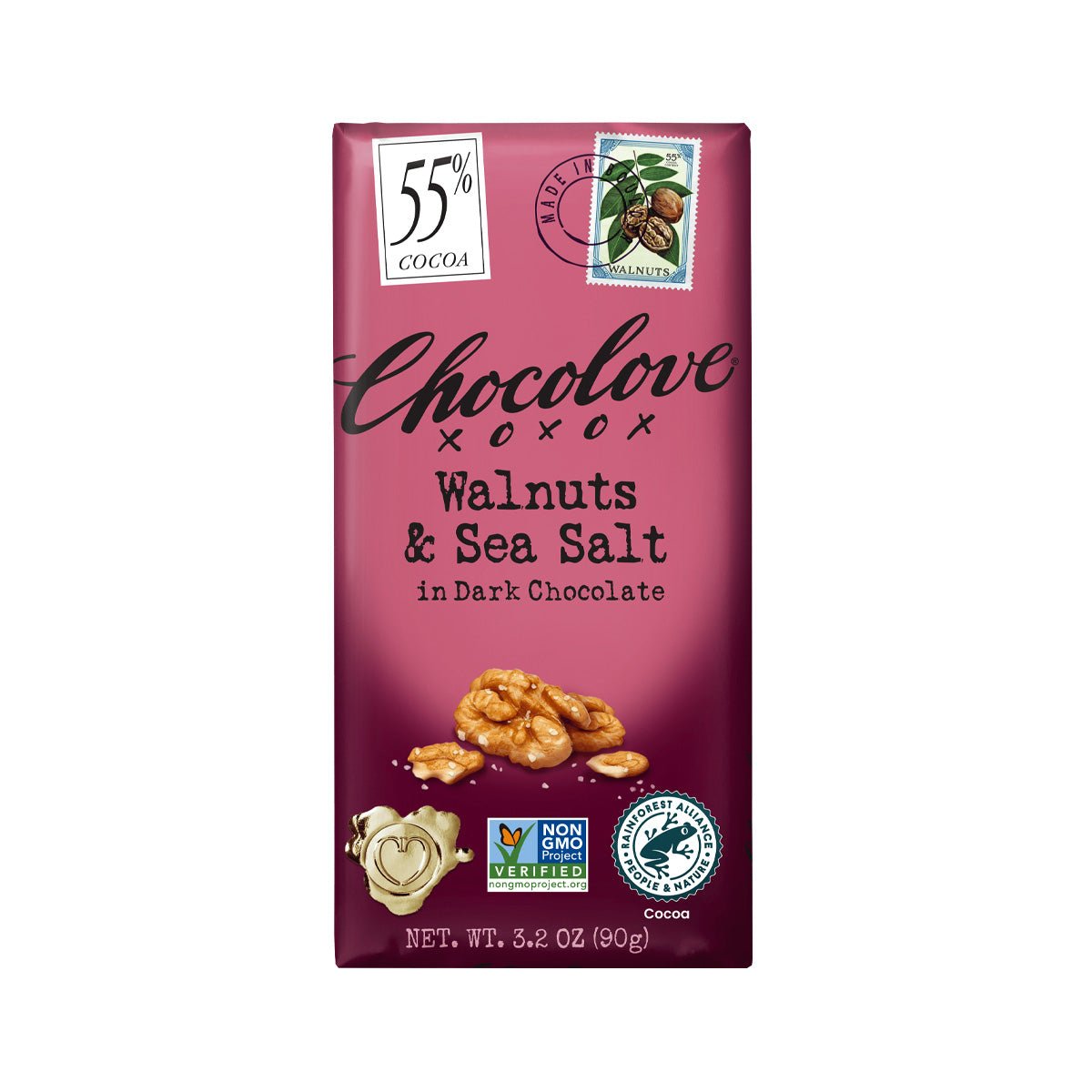Chocolove Walnuts & Sea Salt in 55% Dark Chocolate Bar - 90g