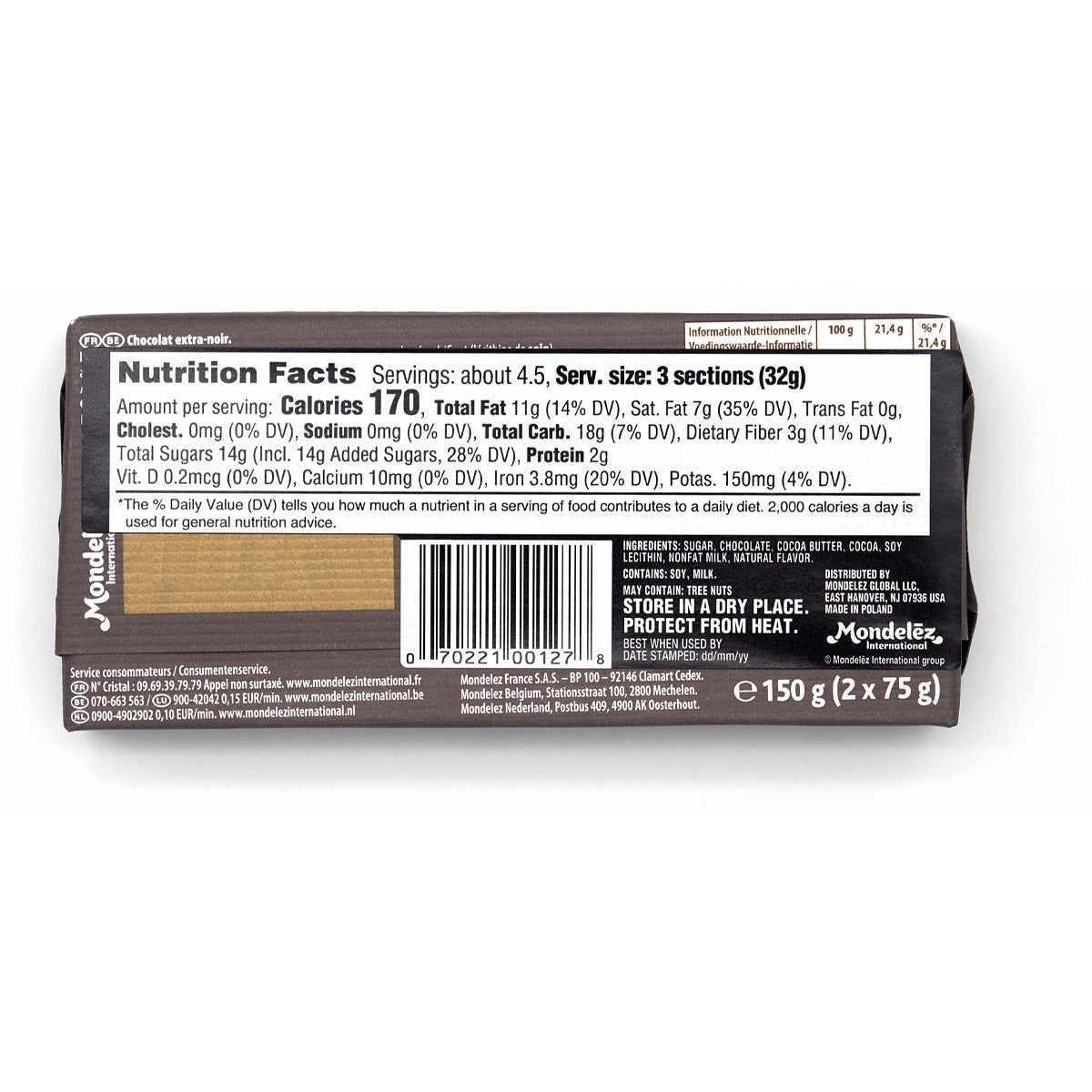 Cote d'Or Noir de Noir Connoisseur 56% Dark Chocolate Bar - 150g