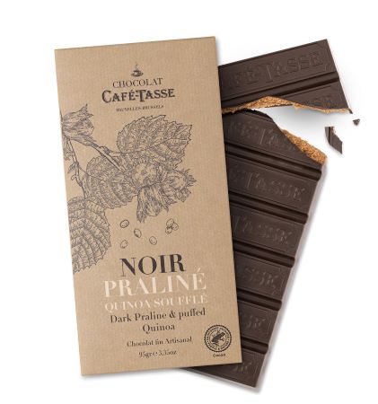 Cafe-Tasse Noir Praline Quinoa Souffle Dark Chocolate Praline & Puffed Quinoa Bar - 95g