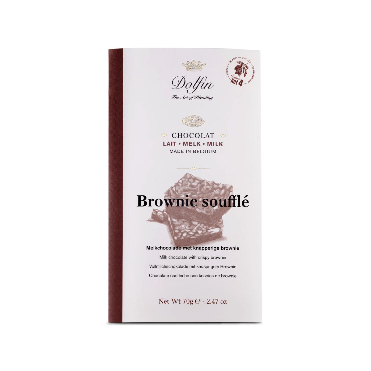 Dolfin 37% Milk Chocolate with Crispy Brownie Bar - 70g