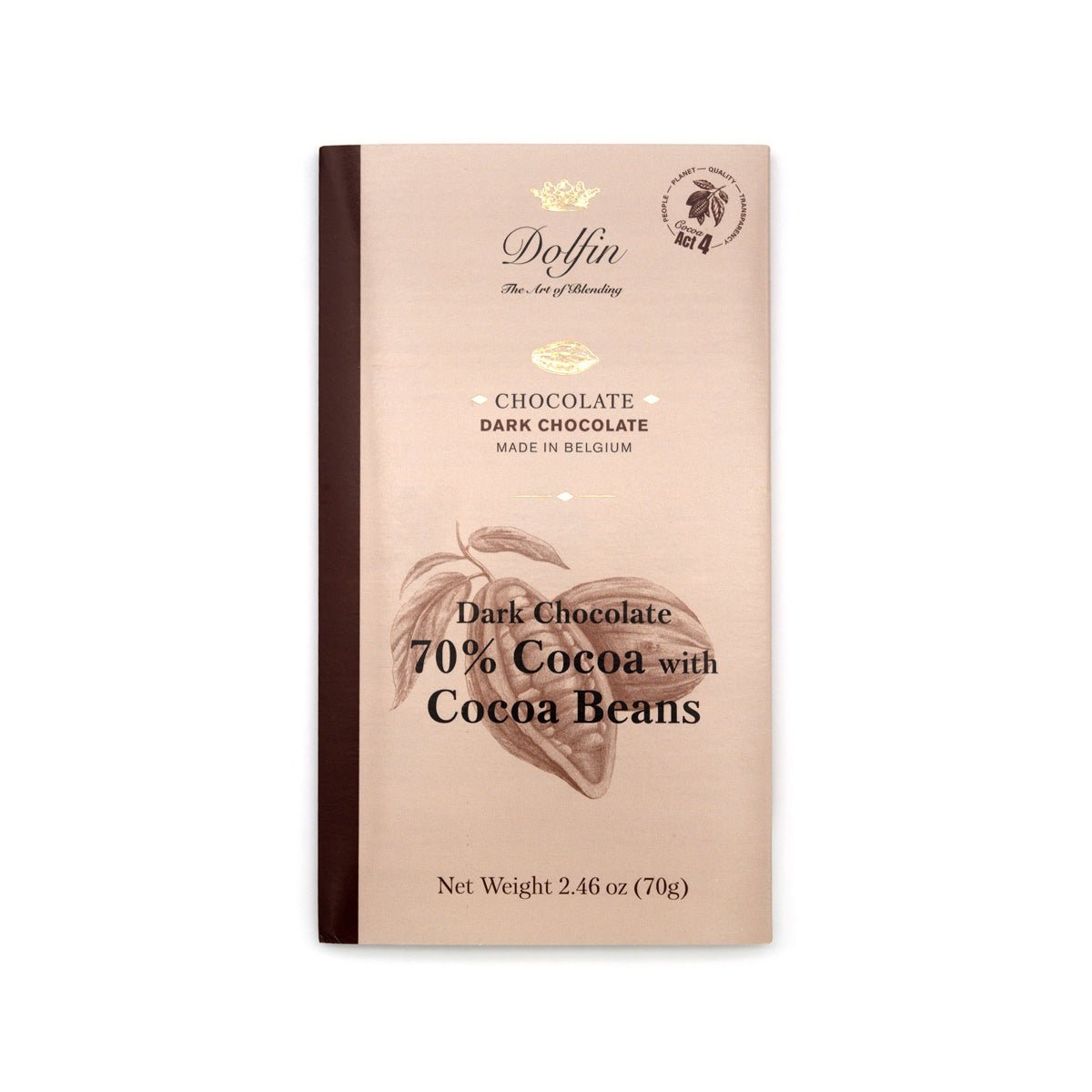 Dolfin 70% Dark Chocolate with Cocoa Beans Bar - 70g
