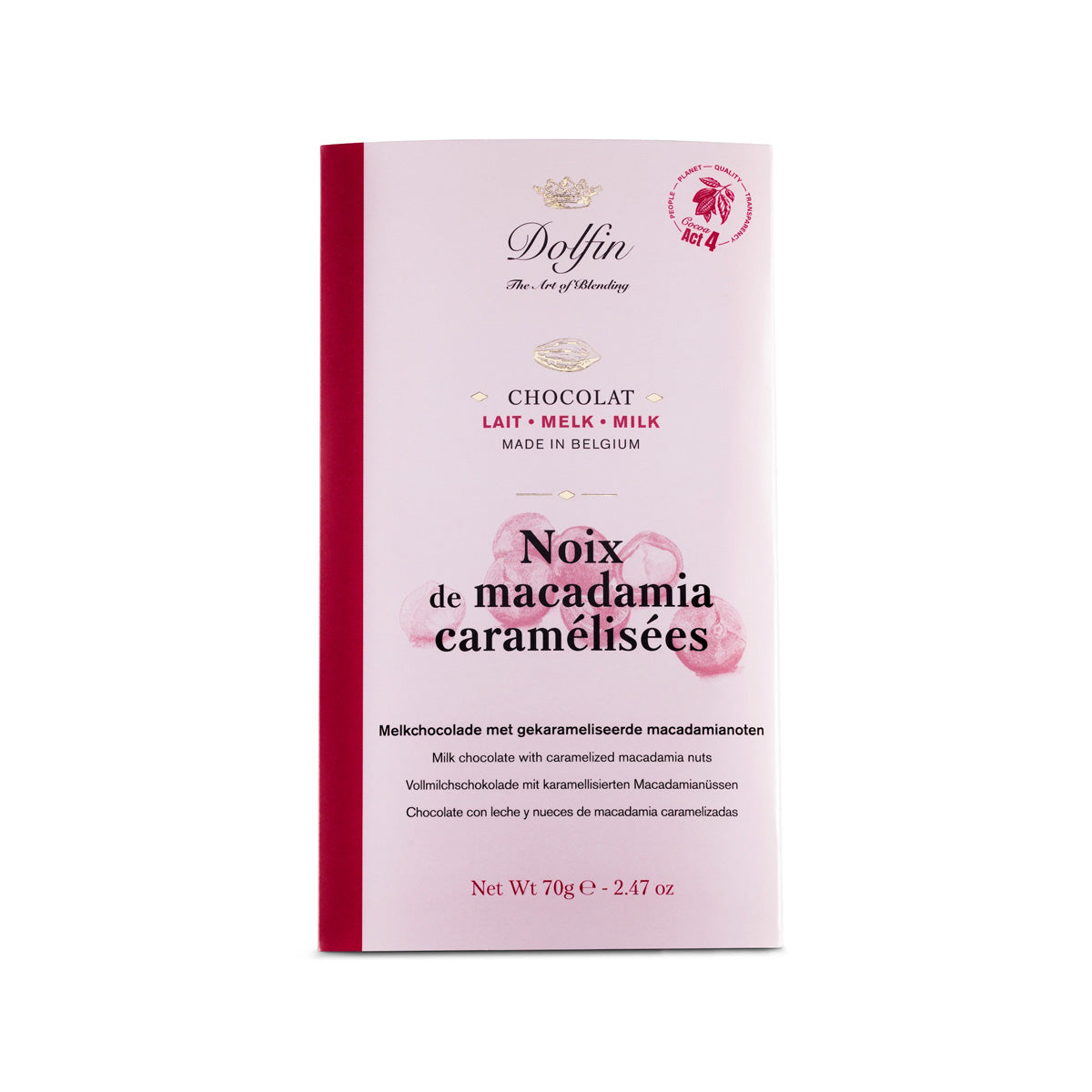 Dolfin Noix de Macadamia Caramelisees 37% Milk Chocolate & Caramel Macadamia Bar - 70g