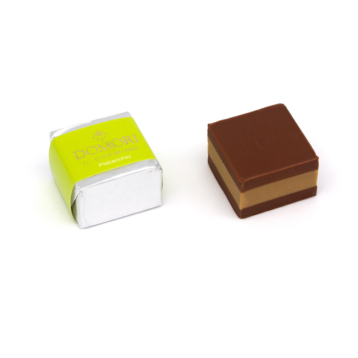Domori Gianduja Pistachio Cremini Cubes