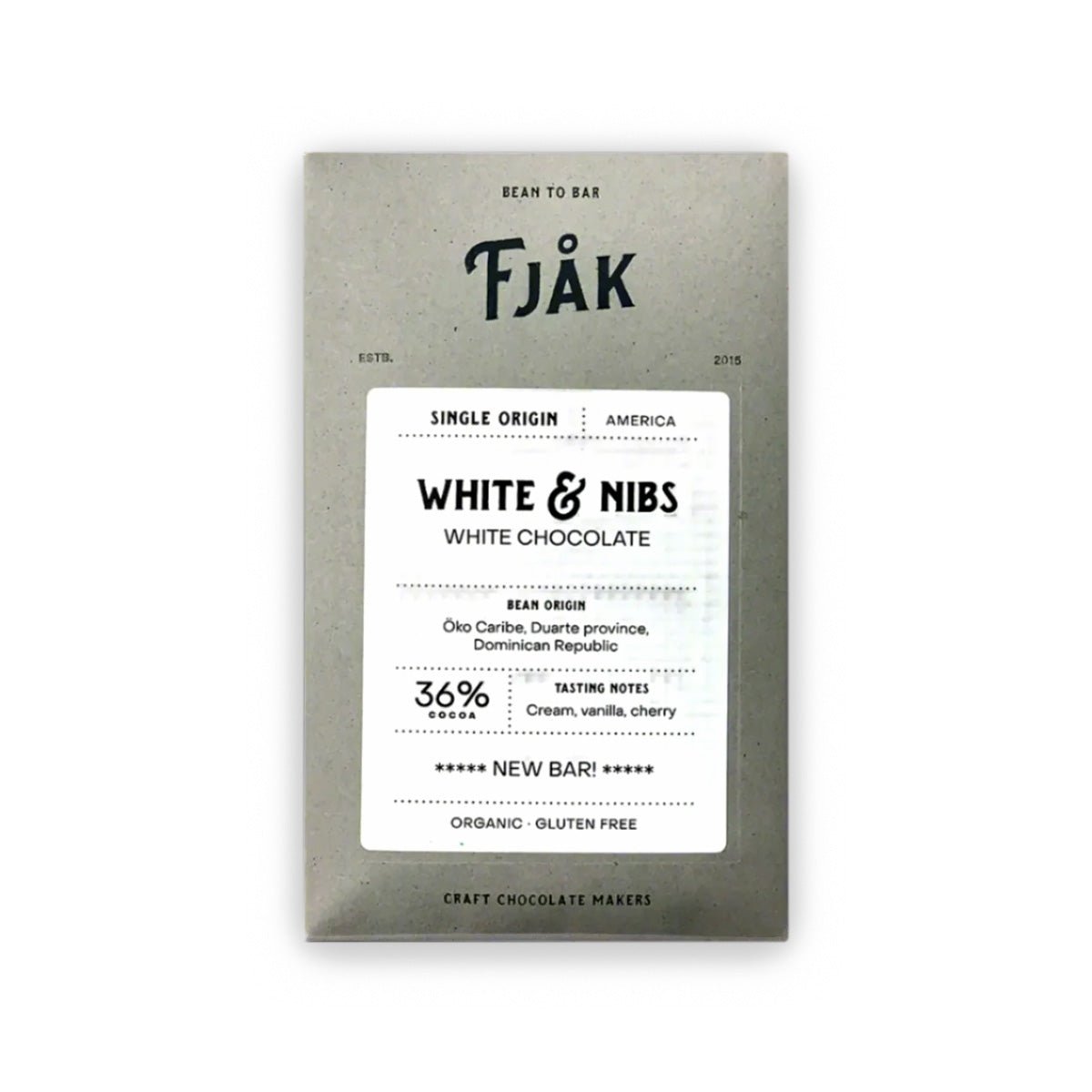 Fjak 36% White Chocolate & Nibs Bar - 60g