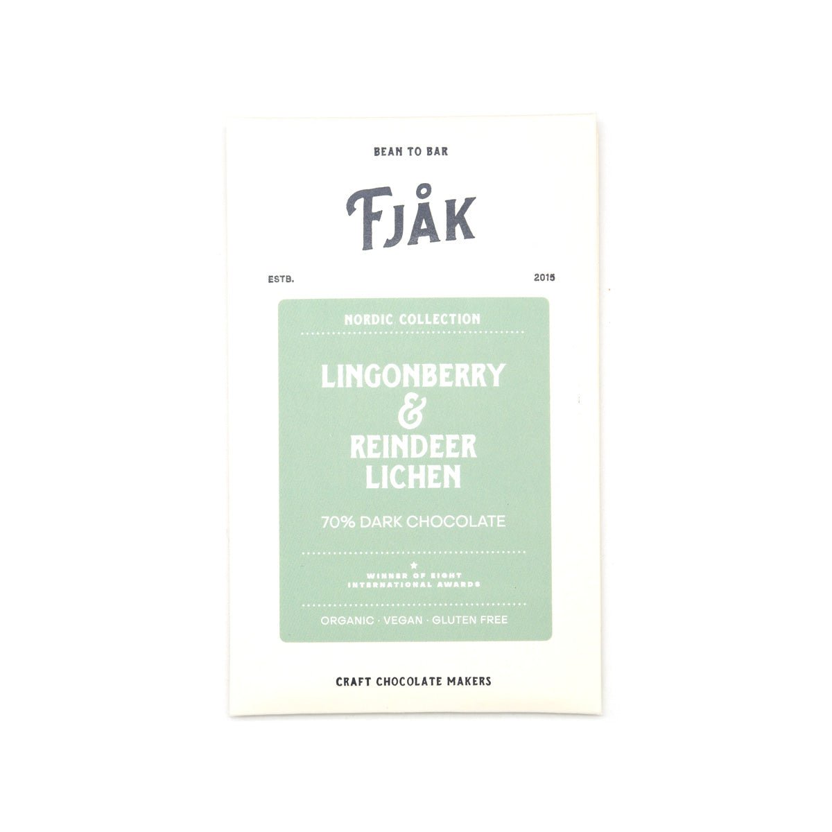 Fjak 70% Dark Chocolate with Lingonberry & Reindeer Lichen Bar - 60g