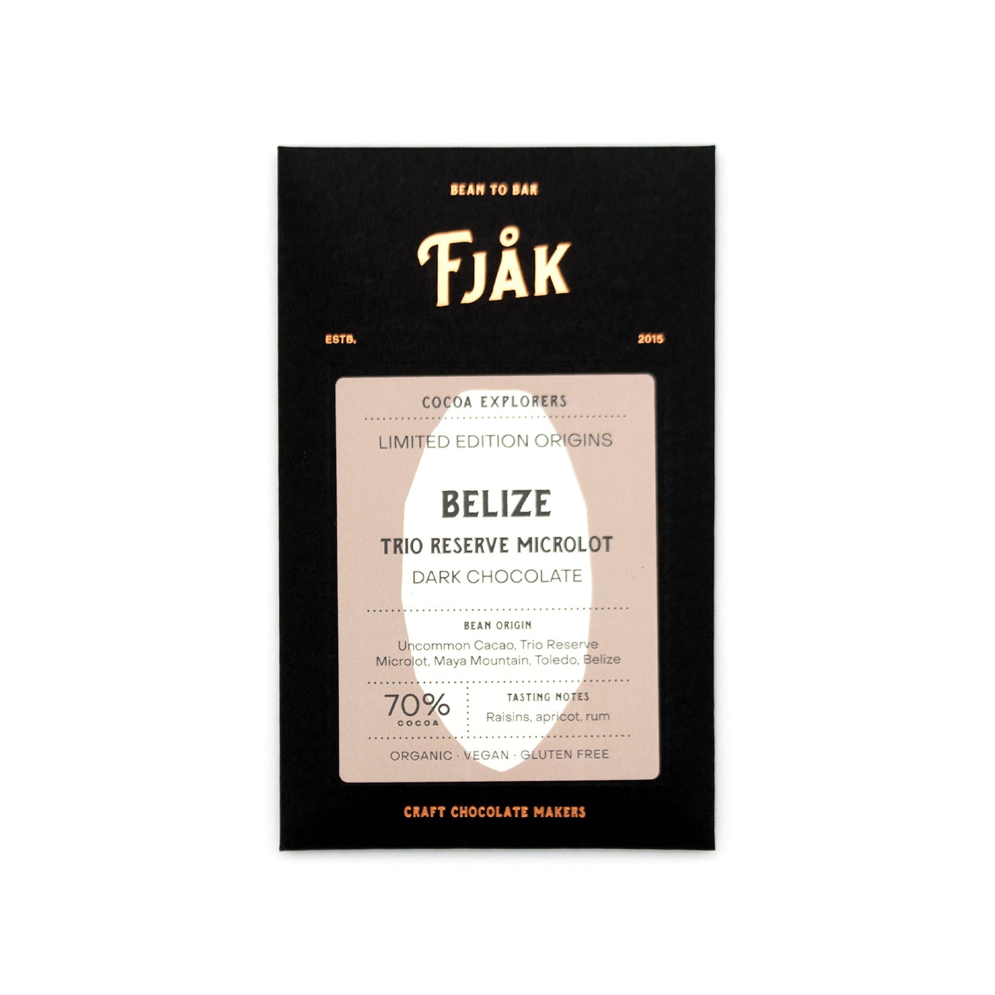 Fjak Belize 70% Single Origin Dark Chocolate Bar - 60g