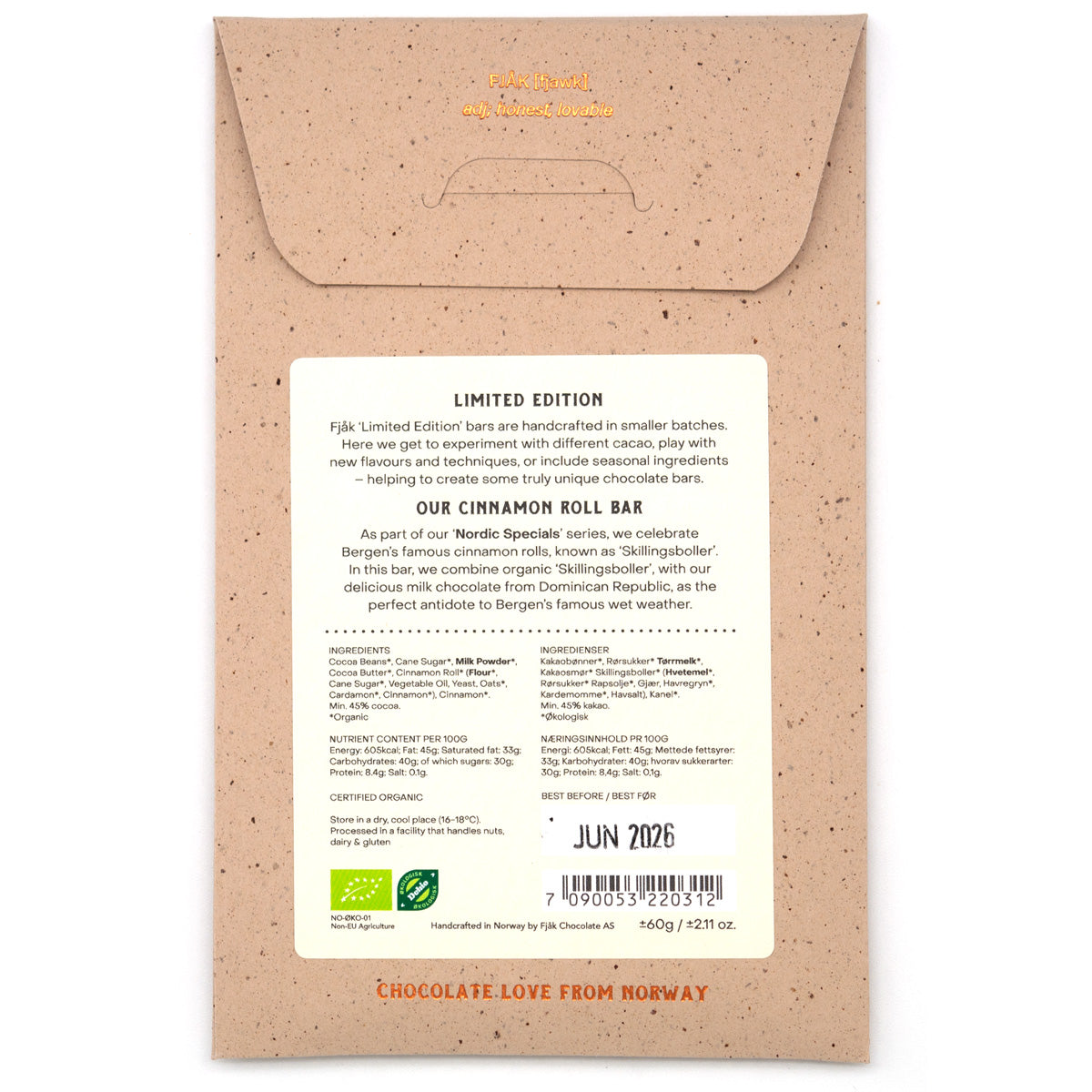 Fjak Cinnamon Roll 47% Milk Chocolate Bar - 60g
