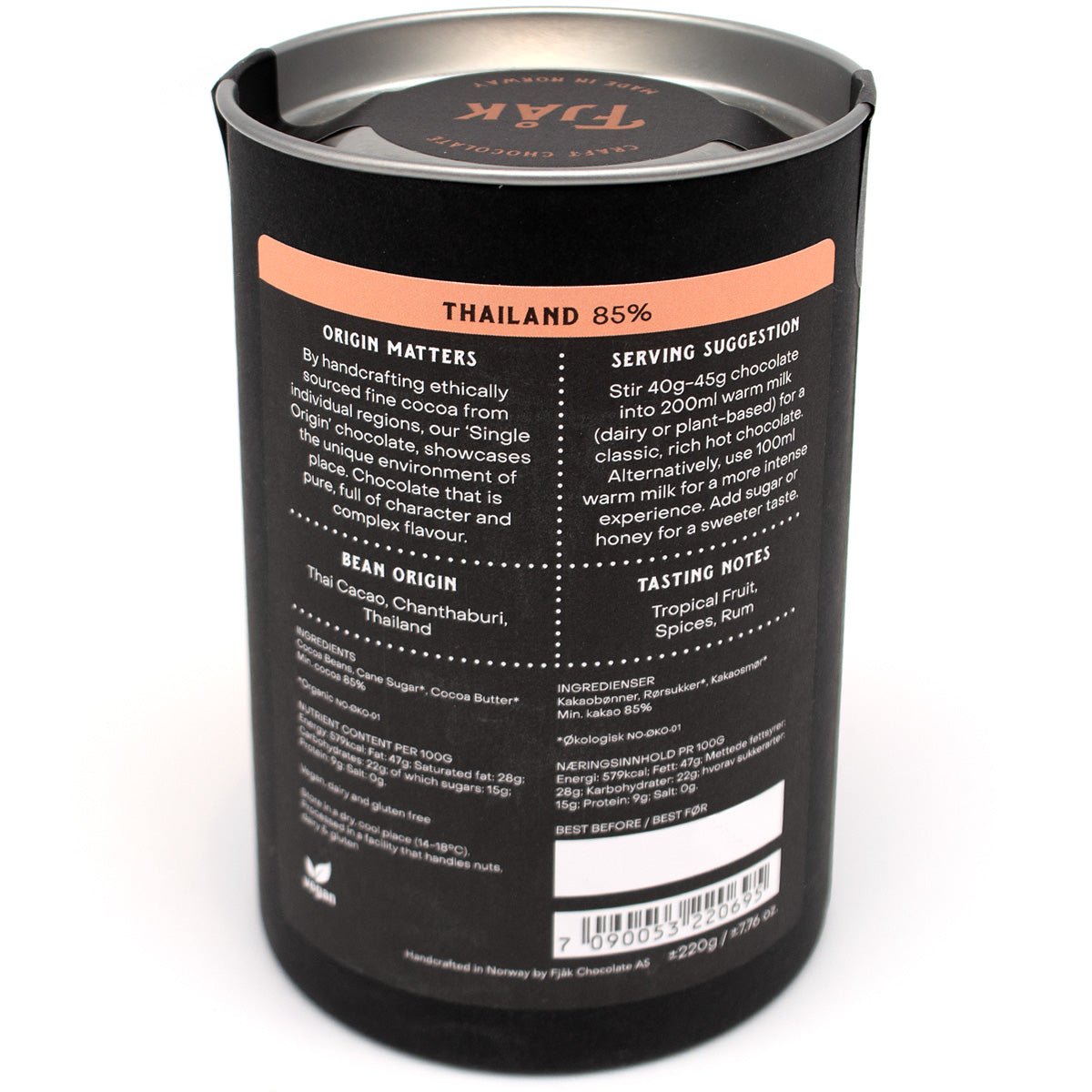 Fjak Thailand 85% Single Origin Dark Drinking Chocolate Canister - 220g