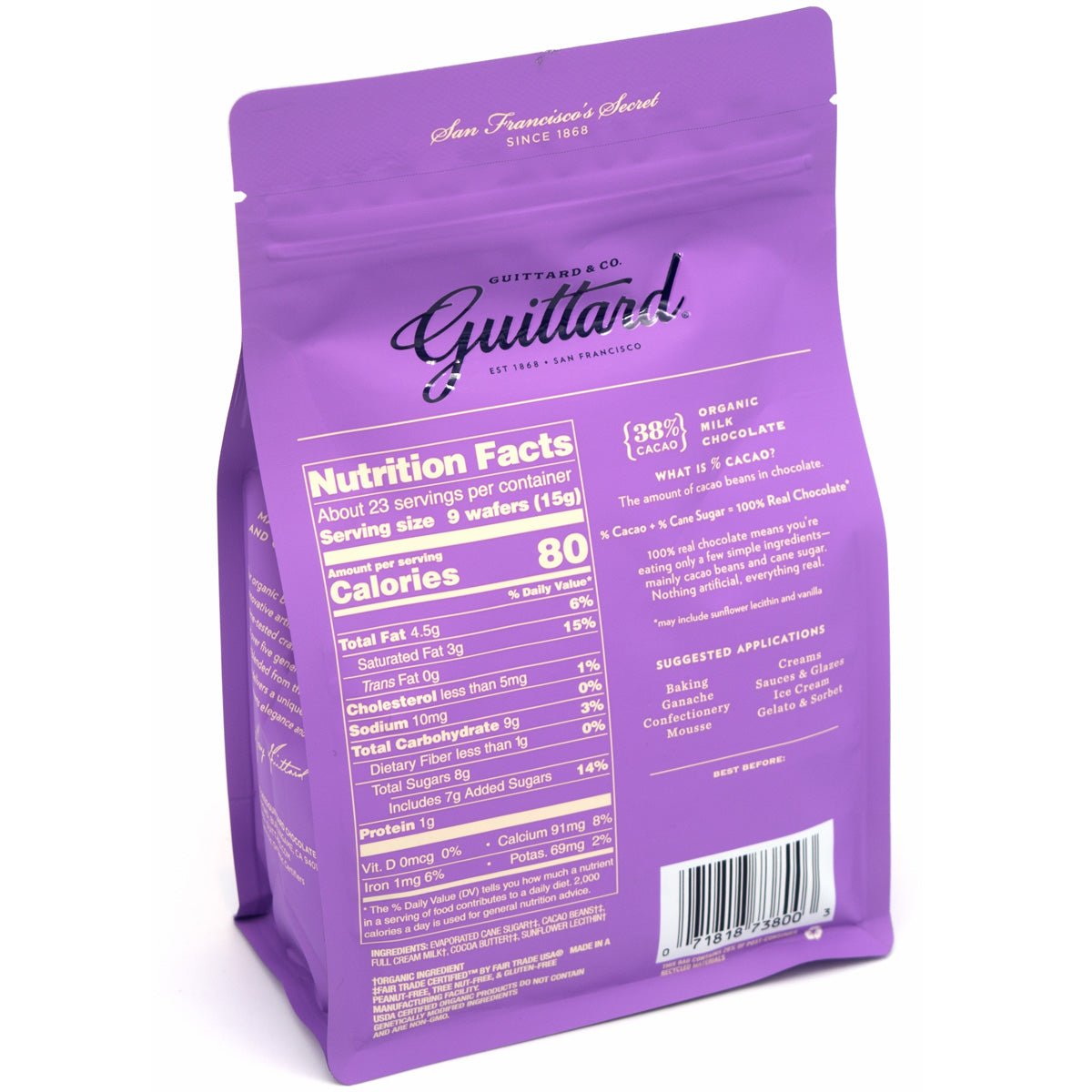Guittard Organic 38% Milk Chocolate Baking Wafers - 340g