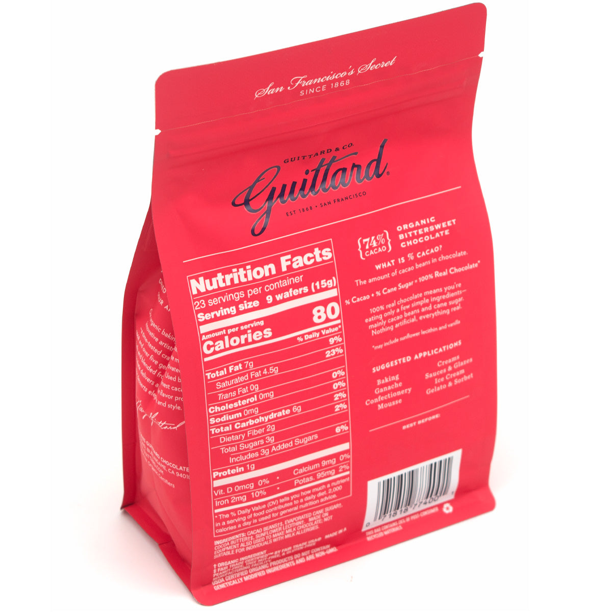 Guittard Organic 74% Bittersweet Chocolate Baking Wafers - 340g