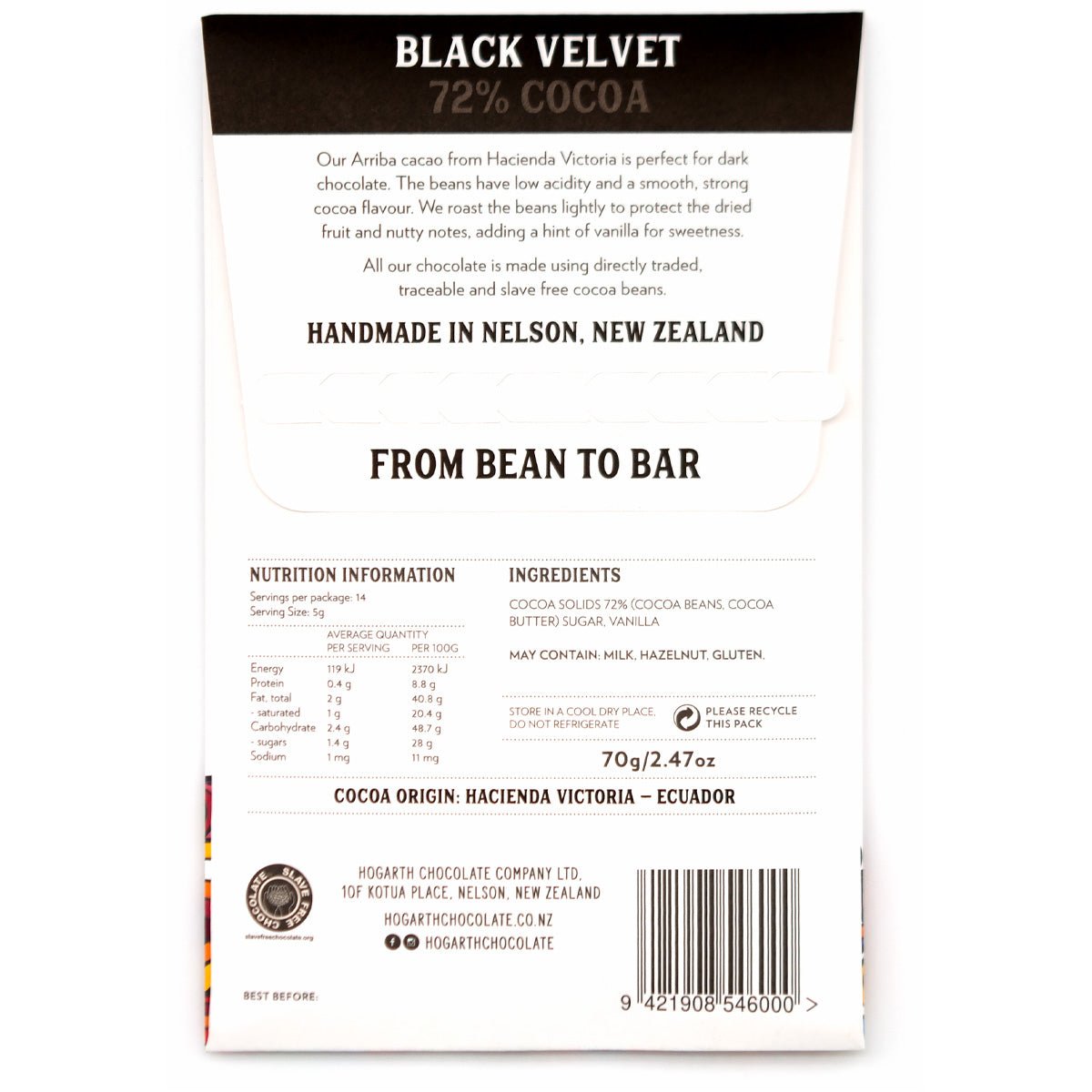 Hogarth Black Velvet 72% Single Estate Dark Chocolate Bar - 70g