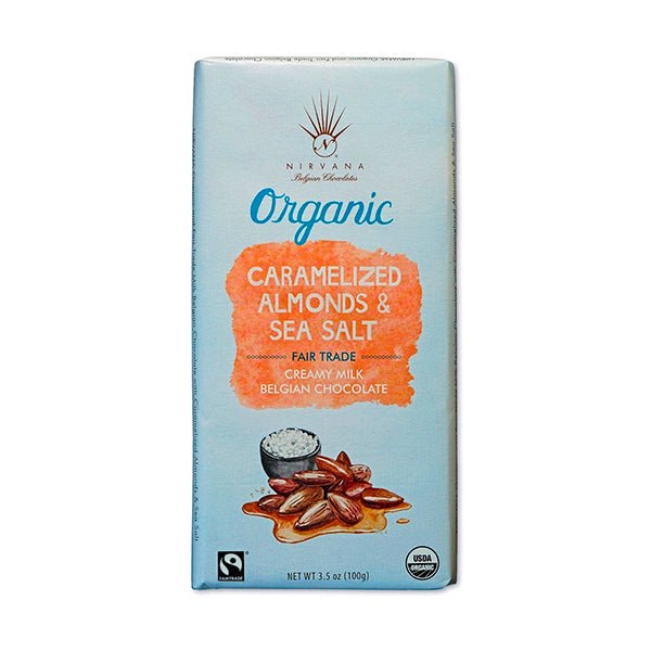 Nirvana Caramelized Almonds & Sea Salt Organic 40% Milk Chocolate Bar - 100g