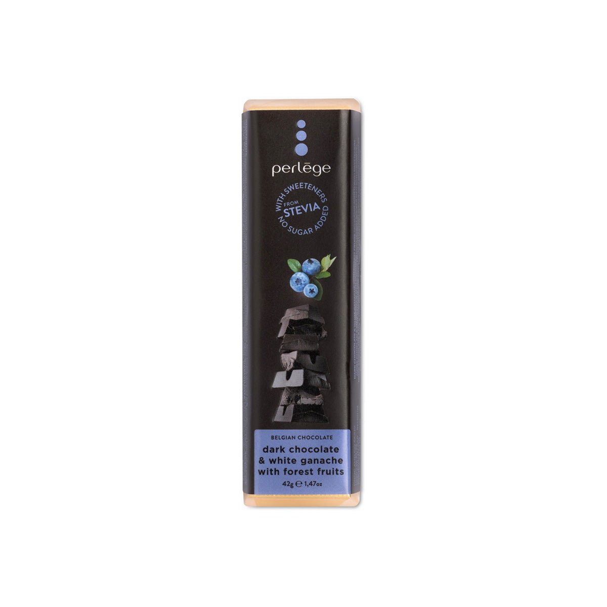 Perlège Stevia Sweetened 85% Dark Chocolate & Blueberry Ganache Bar - 42g