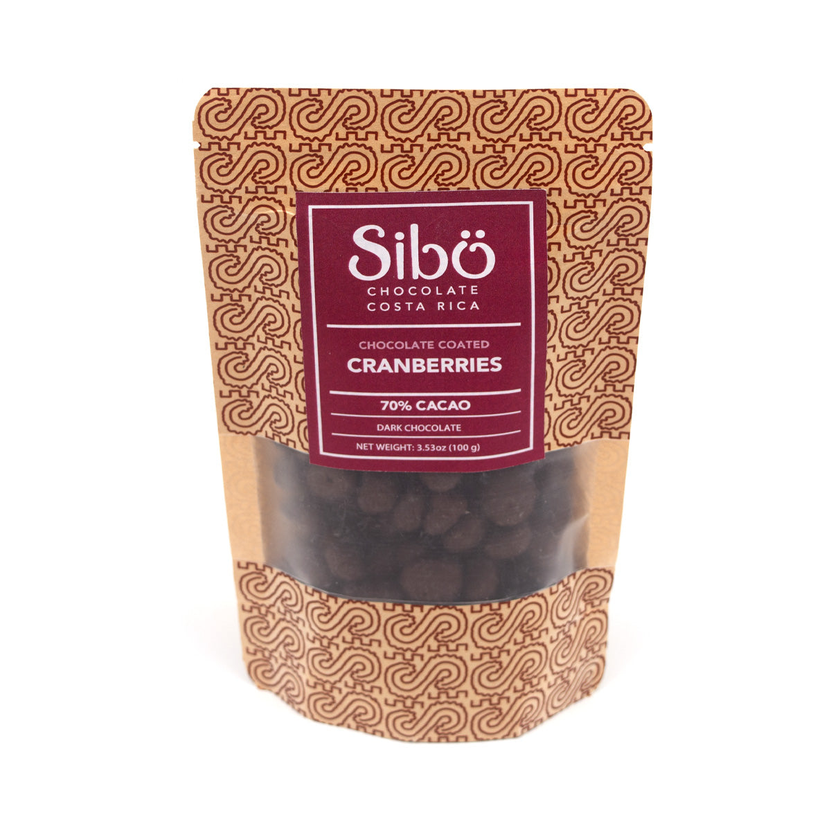 Sibo Cranberries Covered in 70% Single Origin Dark Chocolate Pouch - 100g
