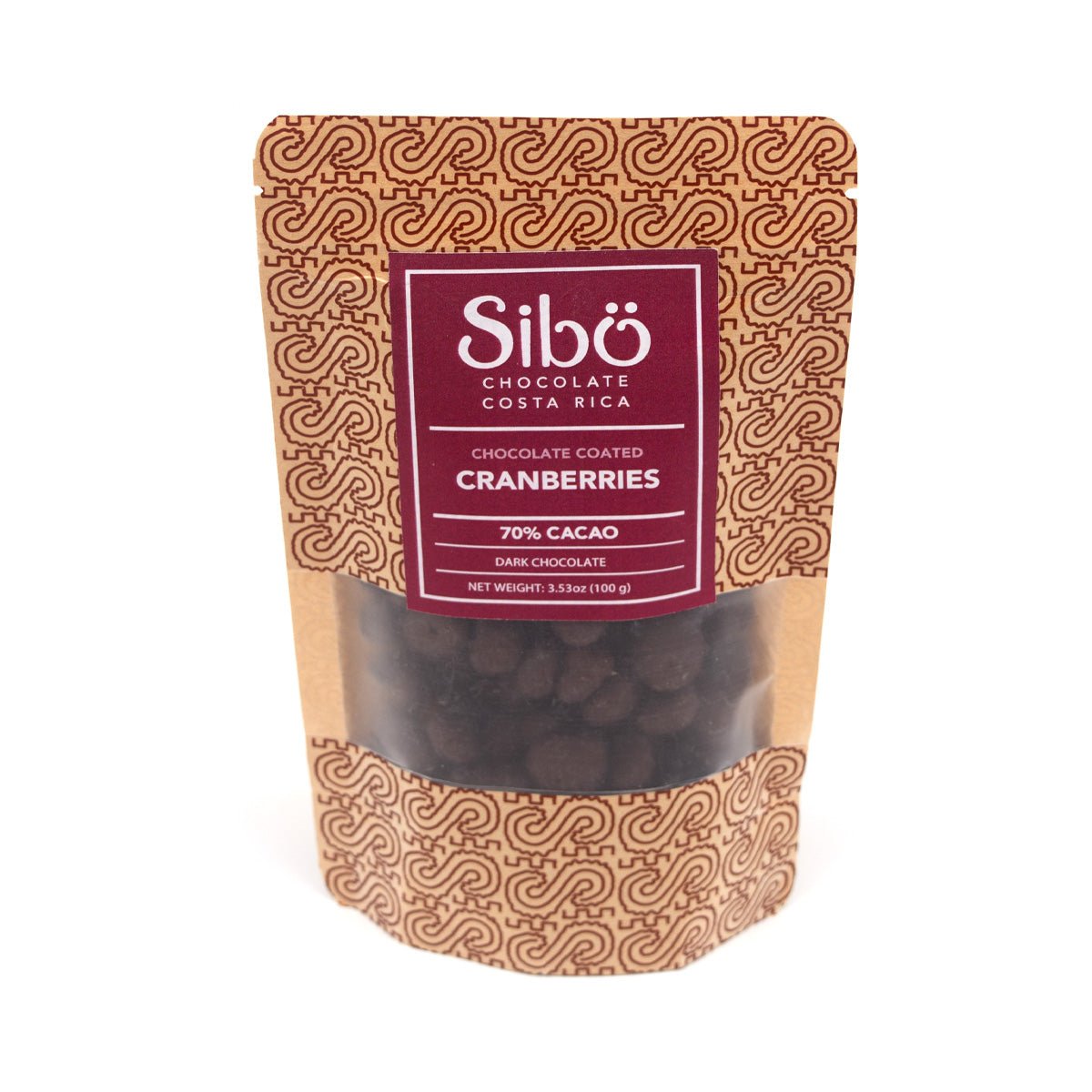 Sibo Cranberries Covered in 70% Single Origin Dark Chocolate Pouch - 100g