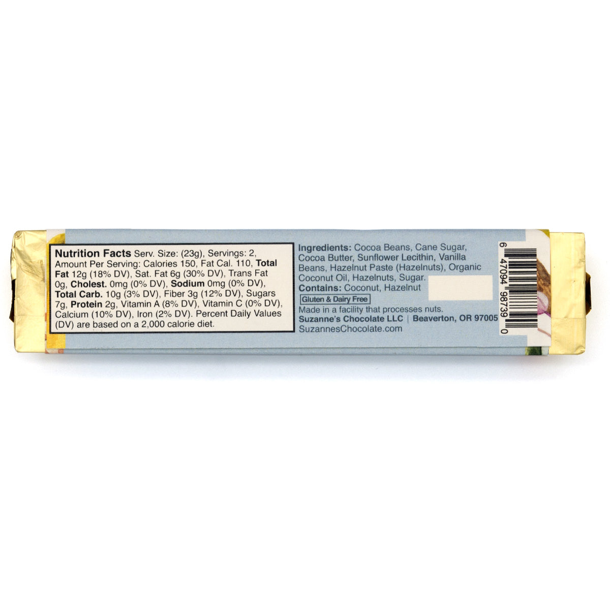Suzanne's Chocolate Hazelnut Praline 61% Dark Chocolate Bar - 45g