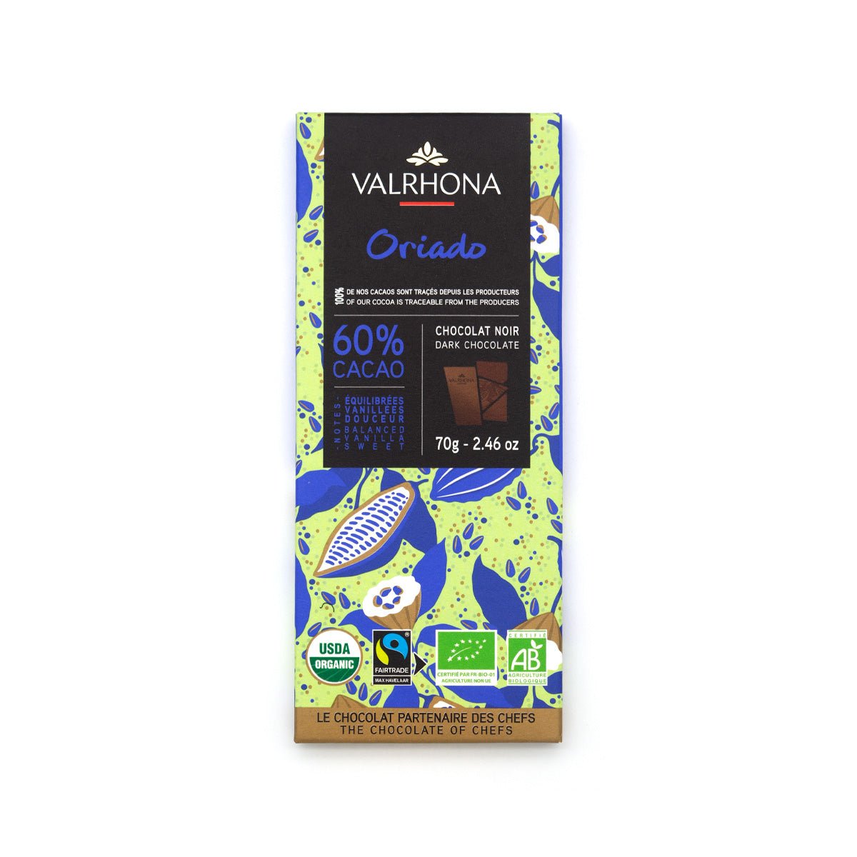 Valrhona Oriado Organic 60% Dark Chocolate Bar - 70g