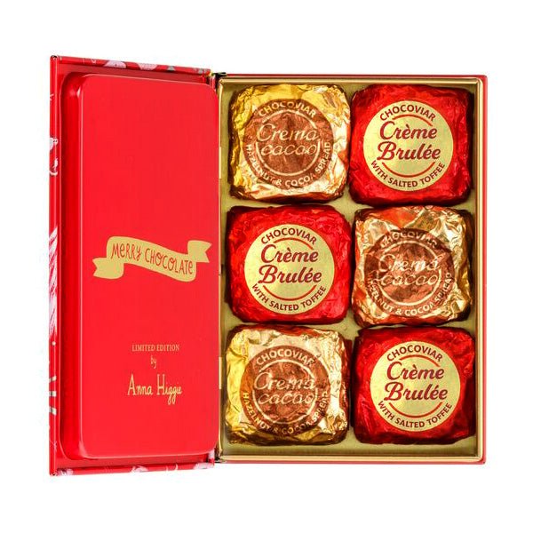 Venchi Anna Higgie Metal Mini-Book with Chocoviar Creme Brulee & Creme Cacao - 6 pc - 118g (Close Date)