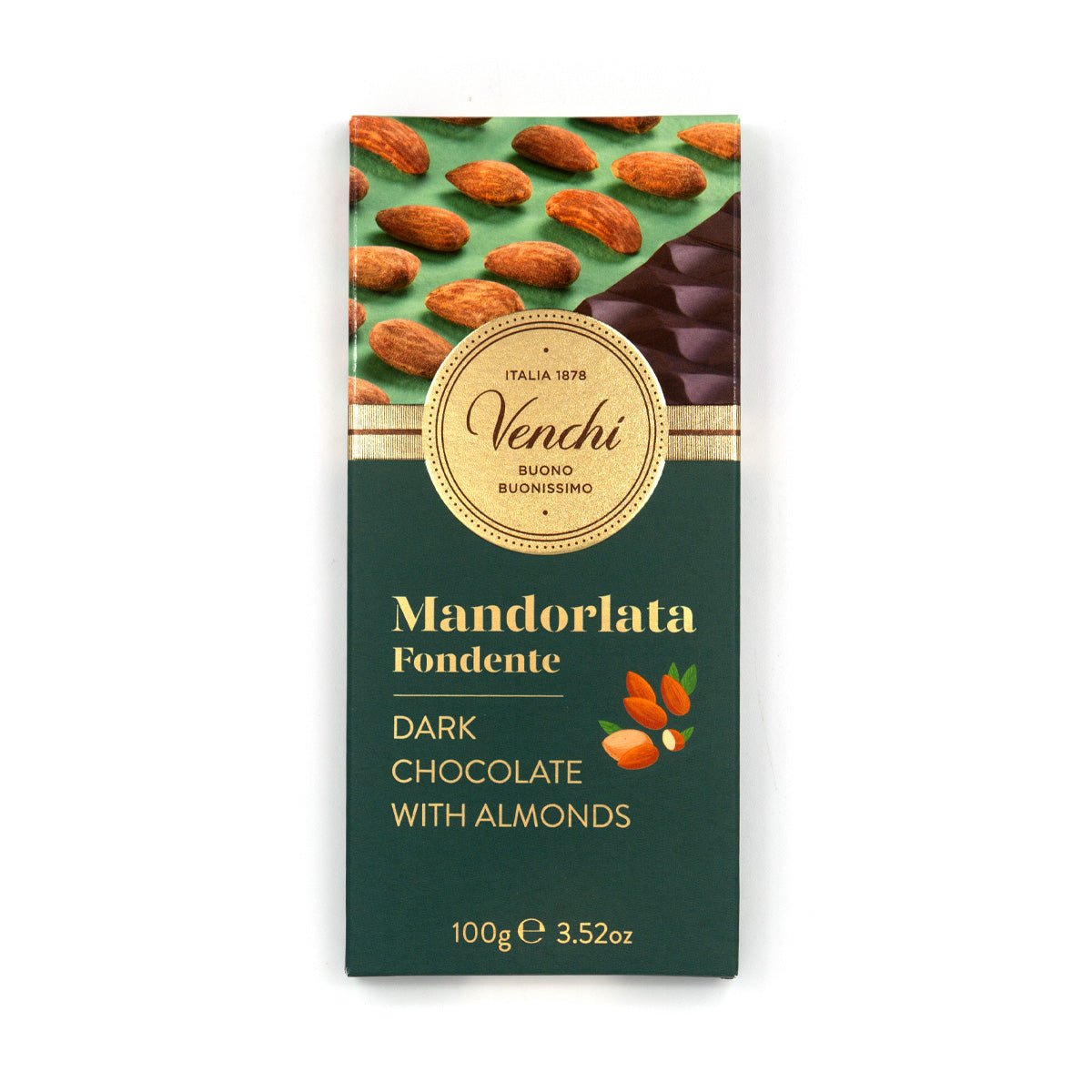 Venchi Mandorlata Fondente 60% Dark Chocolate & Whole Almonds Bar - 100g (Past Date)
