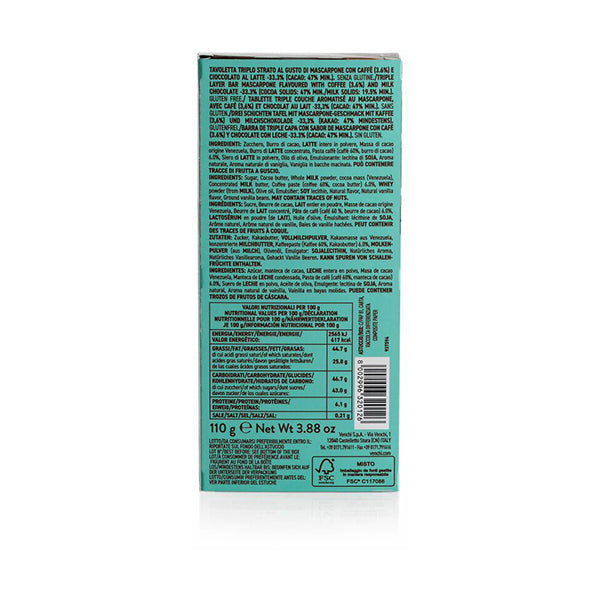 Venchi Tiramisu 47% Milk Chocolate with Mascarpone & Coffee Bar - 110g