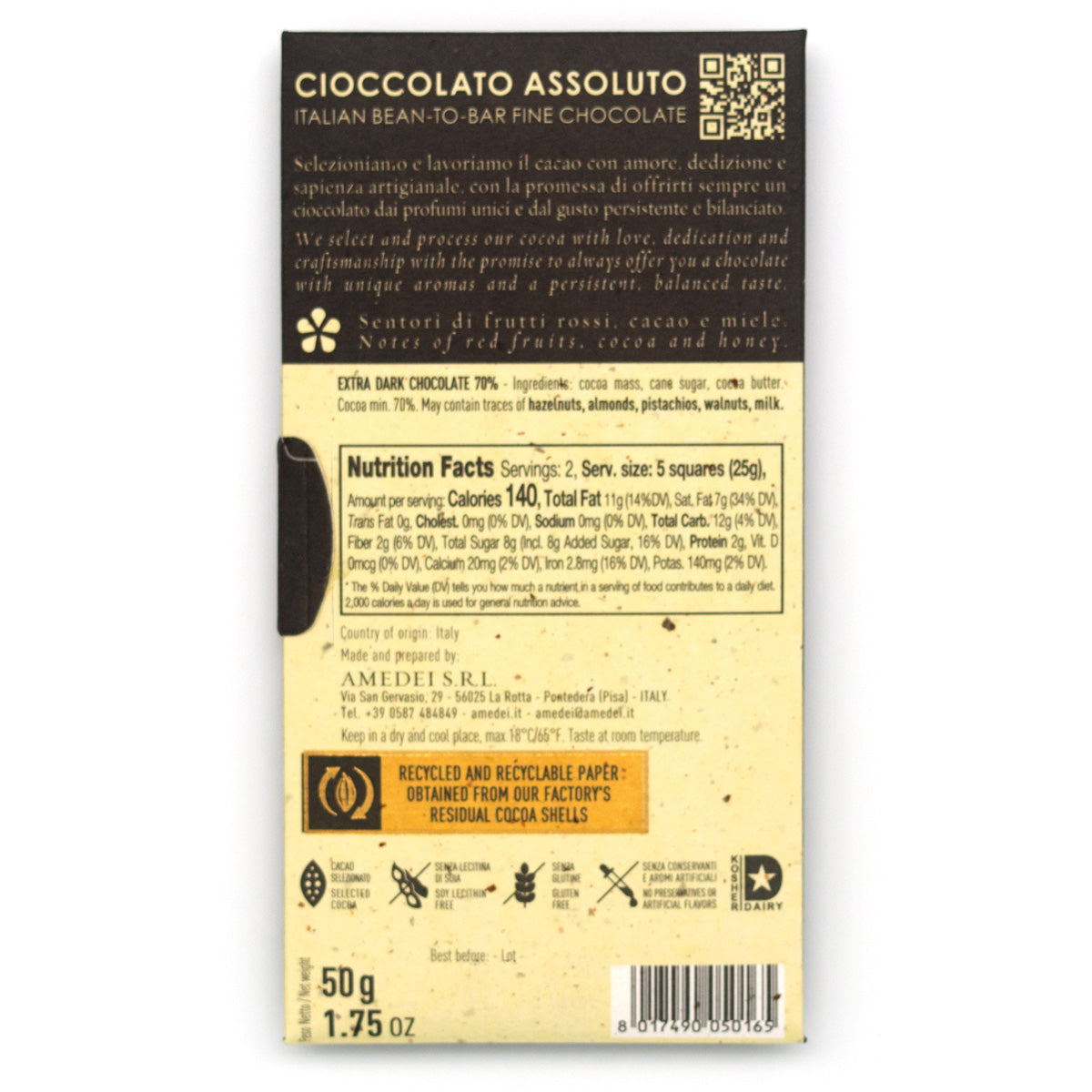 Amedei Chuao 70% Single Origin Bittersweet Dark Chocolate Bar - 50g (Past Date)