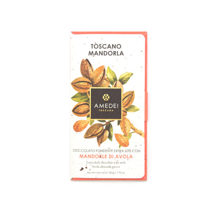 Amedei Cioccolato Fondente con Mandorle 63% Dark Chocolate & Almonds Bar - 50g (Past Date)