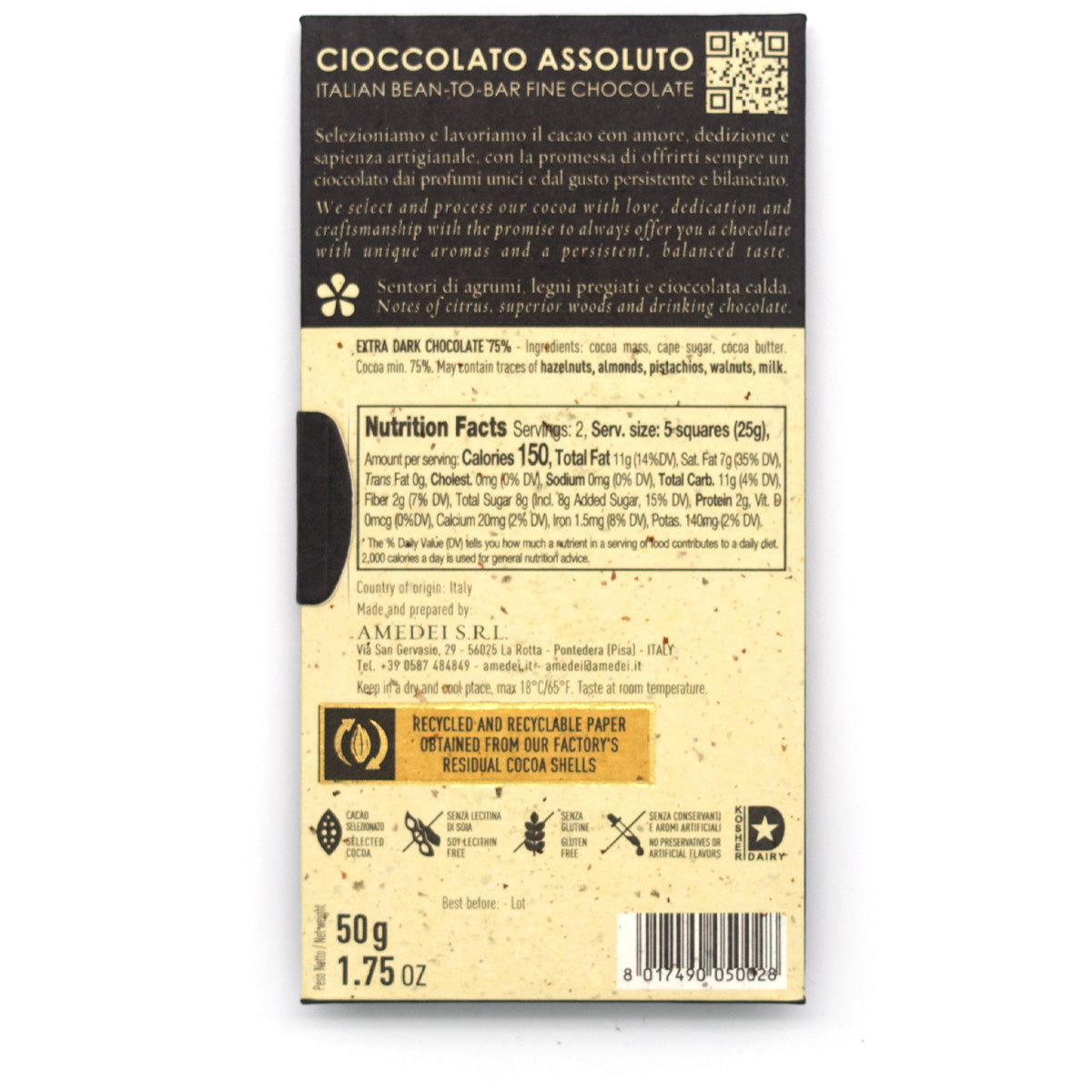 Amedei Nove 9 Plantation Blend 75% Dark Chocolate Bar - 50g