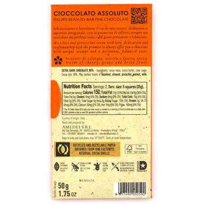 Amedei Toscano Black 80% Dark Chocolate Bar - 50g