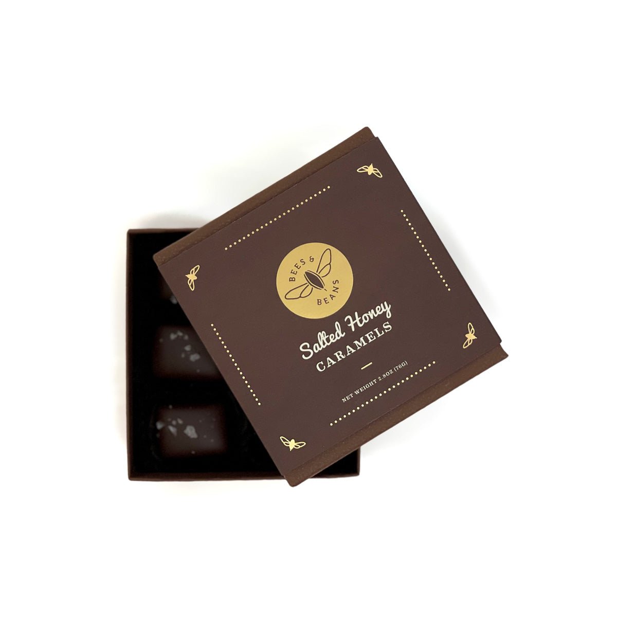 Bees & Beans Salted Honey Caramels in Dark Chocolate Box - 6-pc - 76g