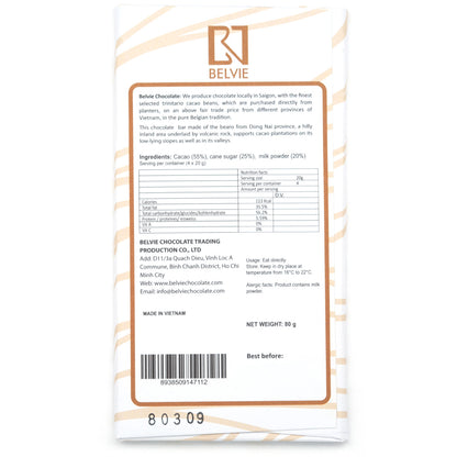 Belvie Au Lait 55% Single Origin Milk Chocolate Bar - 80g