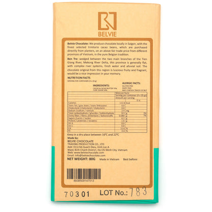 Belvie Ben Tre 70% Single Origin Dark Chocolate Bar - 80g