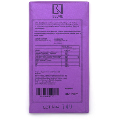 Belvie Dark Milk 70% Single Origin Milk Chocolate Bar - 80g