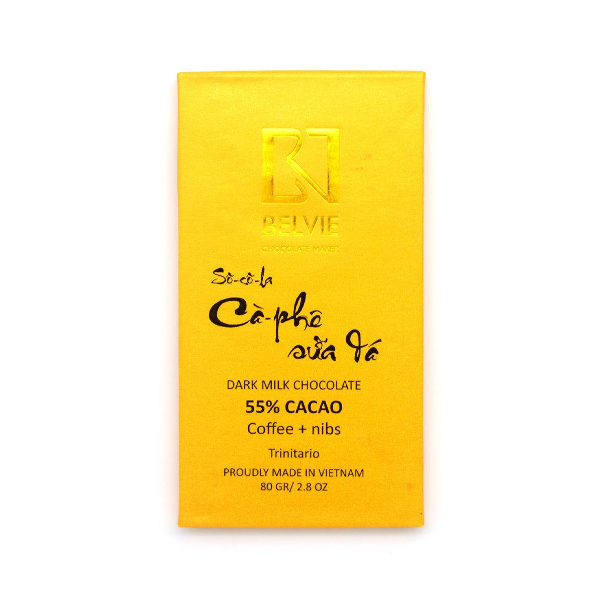 Belvie Dark 55% Single Origin Milk Chocolate with Coffee & Nibs Bar - 80g