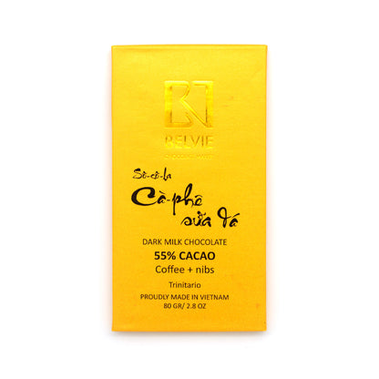 Belvie Dark 55% Single Origin Milk Chocolate with Coffee & Nibs Bar - 80g